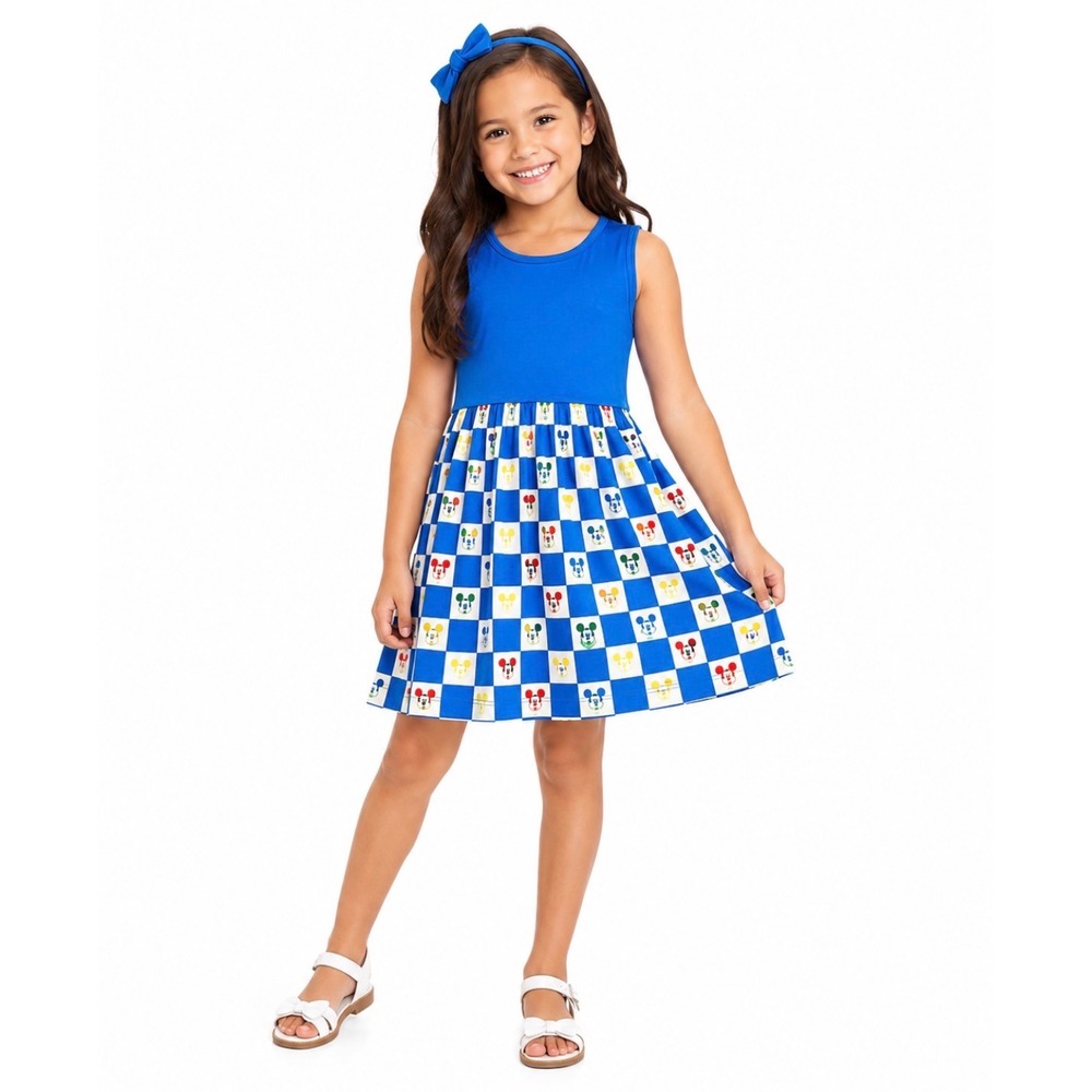 Hanna Andersson Disney Mickey Mouse Checkered Sleeveless Pocket Dress Kids 10